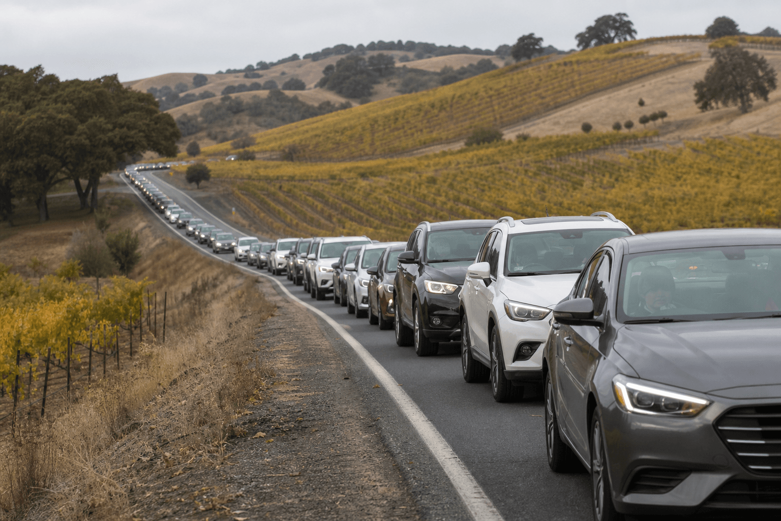 Traffic on a Sonoma County wine country road